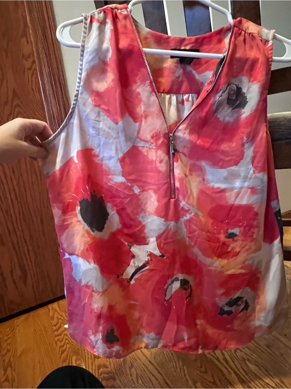 INC International Concepts Coral Pink Floral Zip-Front Sleeveless Top